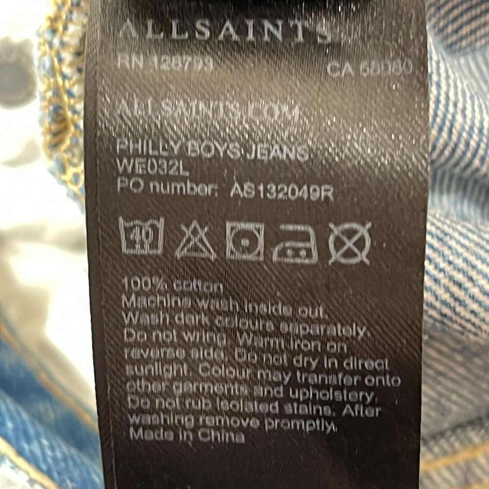 All Saints Philly Embroidered Blue Denim Jeans Raw Hem Size W25 - Picture 10 of 12